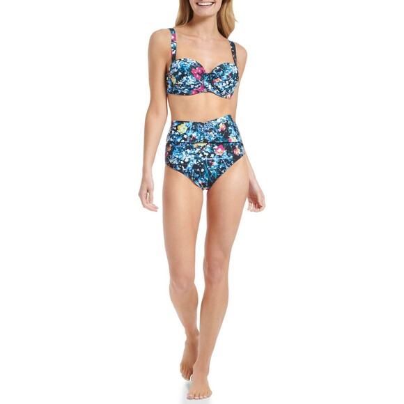 Calvin Klein Women's Printed High-Waist Bikini Bottom, Black Poppy Multi, M - Picture 4 of 4